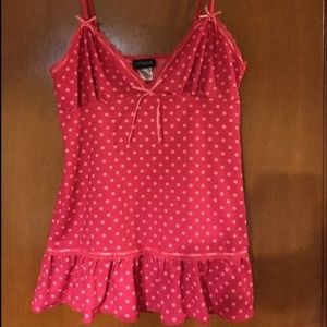 Rampage Pink Polka Dot Lace Lingerie Babydoll Cami